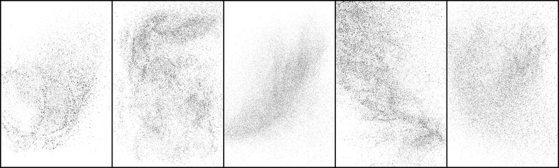Set of distressed black texture. Dark grainy texture on white background. Dust overlay textured. Grain noise particles. Rusted white effect. Halftone vector illustration, Eps 10.