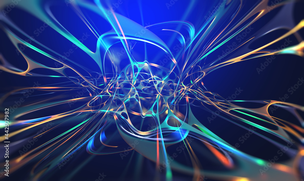 Poster AI concept. Artificial Intelligence, futuristic processor in Cyberspace. High-tech and nanostructure development. 3d illustration of abstract neural networks data analysts