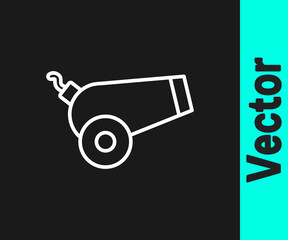 White line Cannon icon isolated on black background. Vector