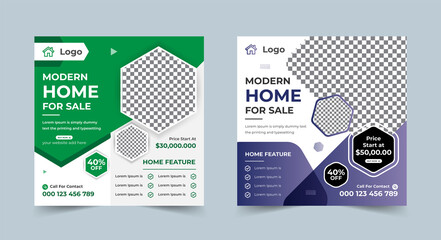 Modern Real estate home for sale instagram post or flyer square social media post template	