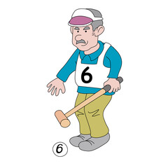 ゲートボールをする老人