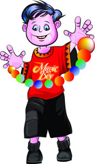 Magic Boy showing magics to the audience cartoon-style illustration. 