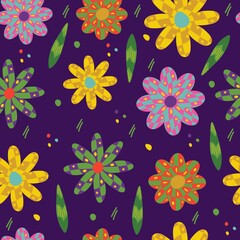 Fototapeta na wymiar Modern seamless pattern with colorful design elements. Flowers and shapes.
