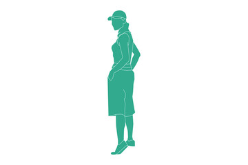 Vector illustration of sporty woman posing, Flat style with outline