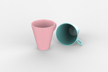 Two Metallic Cups Mockup isolated on white background. 3d illustration