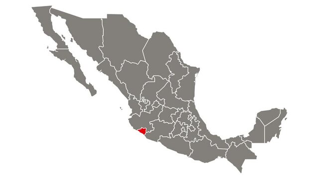 Colima state blinking red highlighted in map of Mexico