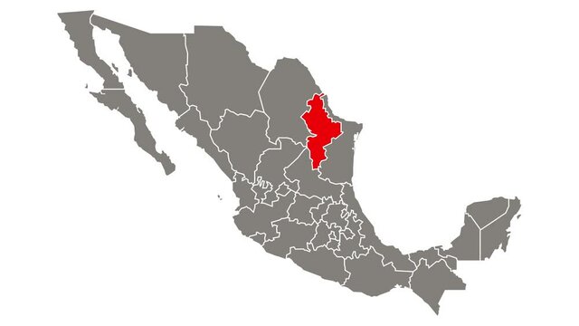 Nuevo Leon state blinking red highlighted in map of Mexico