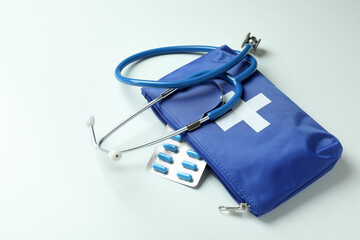 First aid medical kit on white background