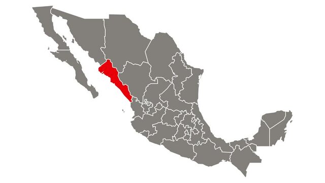 Sinaloa state blinking red highlighted in map of Mexico