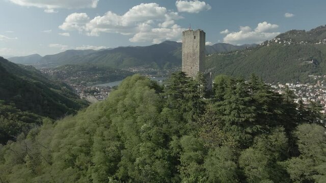 Baradello Castle on top of a hill near Como Lake