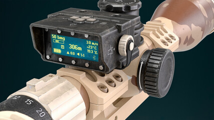 3D render of an optical sight with a ballistic computer for long-range shooting © jack_less