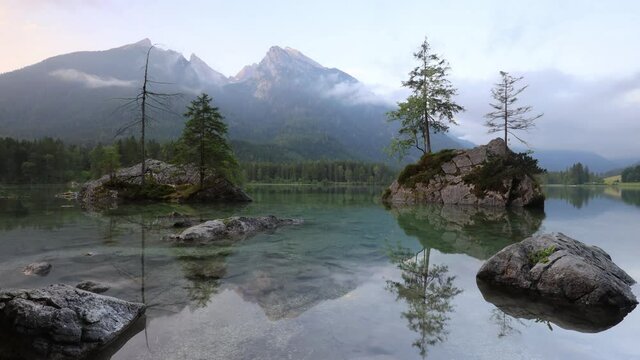 Ramsau, Germany. Timelapse of Lake Hintersee in Berchtesgaden National Park, Bavaria.