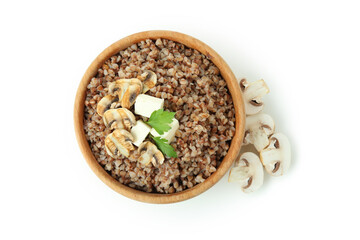 Tasty cooked buckwheat isolated on white background