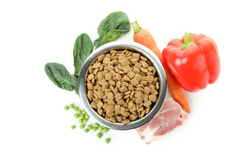 Concept of organic pet food isolated on white background