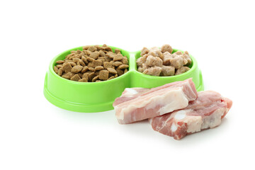 Concept of natural pet food isolated on white background