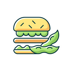 Soy burger RGB color icon. Isolated vector illustration. Patty made from organic vegetables. Vegeterian type of popular foods. Healthy sybeans based meals cooking simple filled line drawing