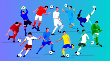 Naklejka na ściany i meble Soccer Play scene Vibrant digital color background. two. Vector