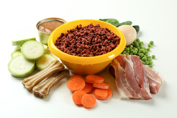 Concept of organic pet food on white background