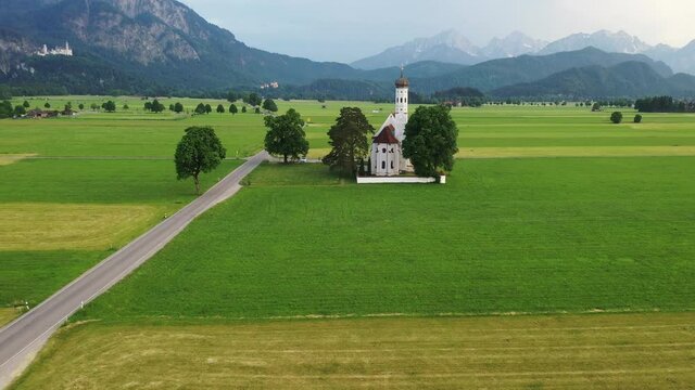 Schwangau, Germany. Aerial view of Curch St. Coloman, Bavaria.