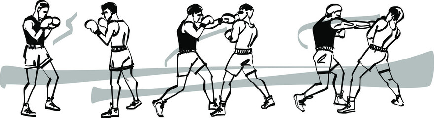 the sketch of the boxing fighters in the boxing ring 
