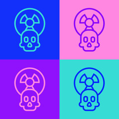 Pop art line Radioactive icon isolated on color background. Radioactive toxic symbol. Radiation hazard sign. Vector