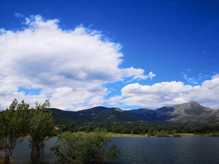 Beautiful scene of the Madrid mountains with lake