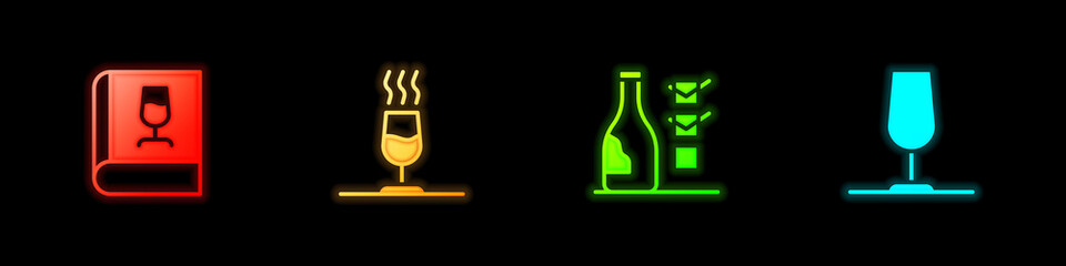 Set Book about wine, Wine tasting, degustation, Bottle of and glass icon. Vector