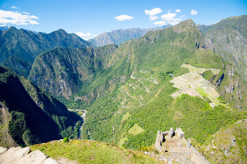 Fototapeta na wymiar Aerial view of Machu Picchu from the top of Huayna Picchu