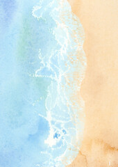watercolor waves backgrounds clipart, Beach scenry image, Ocean landscape, Sea travel clipart, Hawaiian summer clip art, Blue beige background, Sandy beach