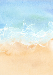 Fototapeta na wymiar watercolor waves backgrounds clipart, Beach scenry image, Ocean landscape, Sea travel clipart, Hawaiian summer clip art, Blue beige background, Sandy beach