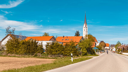 Beautiful spring view on a sunny day at Lohkirchen, Bavaria, Germany