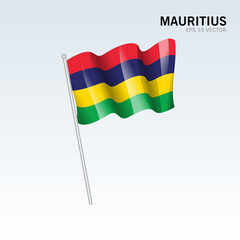 Mauritius waving flag isolated on gray background