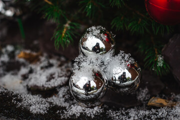 Christmas decorations with snow