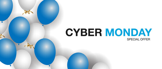 Cyber ​​Monday sale, balloons for seasonal discounts. Big November sale. Gift box with realistic silk bow. Vector illustration