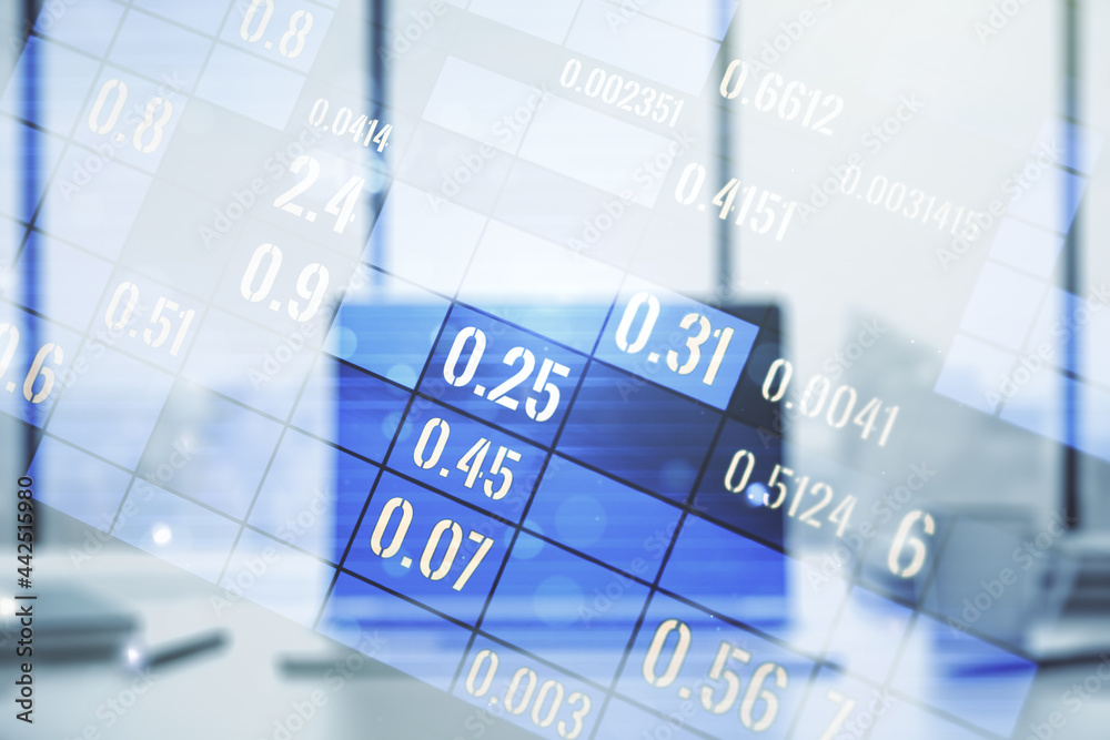 Poster abstract creative analytics data spreadsheet on modern computer background, analytics and analysis c