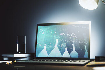 Creative chemistry concept on modern laptop screen. 3D Rendering