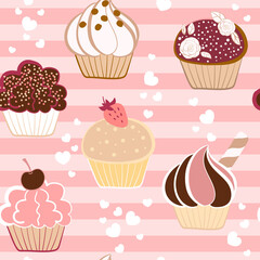 Cartoon cupcakes seamless pattern