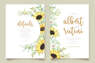 watercolor sunflower wedding invitation card set