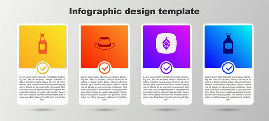 Set Beer bottle, Oktoberfest hat, Hop and . Business infographic template. Vector