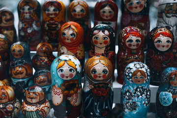 Many Russian painted dolls matryoshka