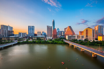 Austin, Texas, USA downtown city skyline on the Colorado River