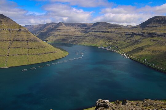 Hike on Klakkur Mountain with a great, panoramic and scenic fjordscape over Faroe Islands