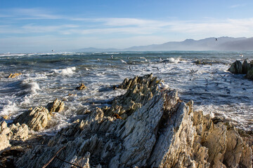 waves crashing on rocks