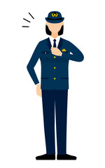 若い女性警官のポーズ、胸を叩く