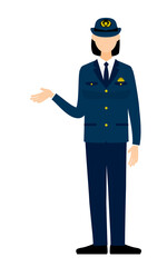 若い女性警官のポーズ、案内する