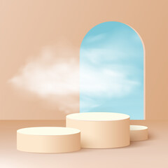 Abstract background with cream color geometric 3d podiums. Vector illustration