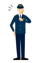 シニア女性警官のポーズ、胸を叩く