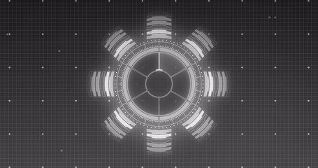 Image of scopes scanning and statistics recording in black and white over grid