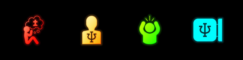 Set Man graves funeral sorrow, Psychology, Psi, Anger and icon. Vector