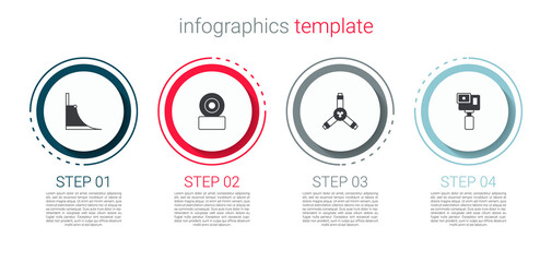 Set Skate park, Skateboard wheel, Y-tool and Action camera. Business infographic template. Vector